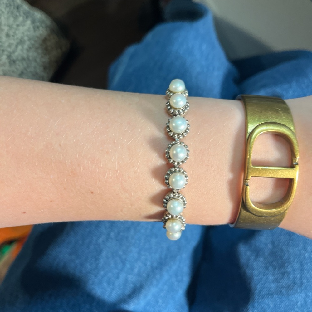 925 Silver and White Pearl Bracelet
